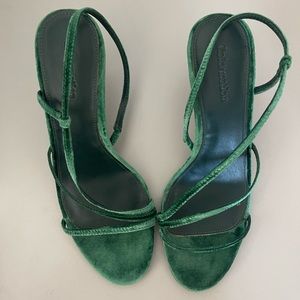 Reformation Green Velvet Strappy Heels